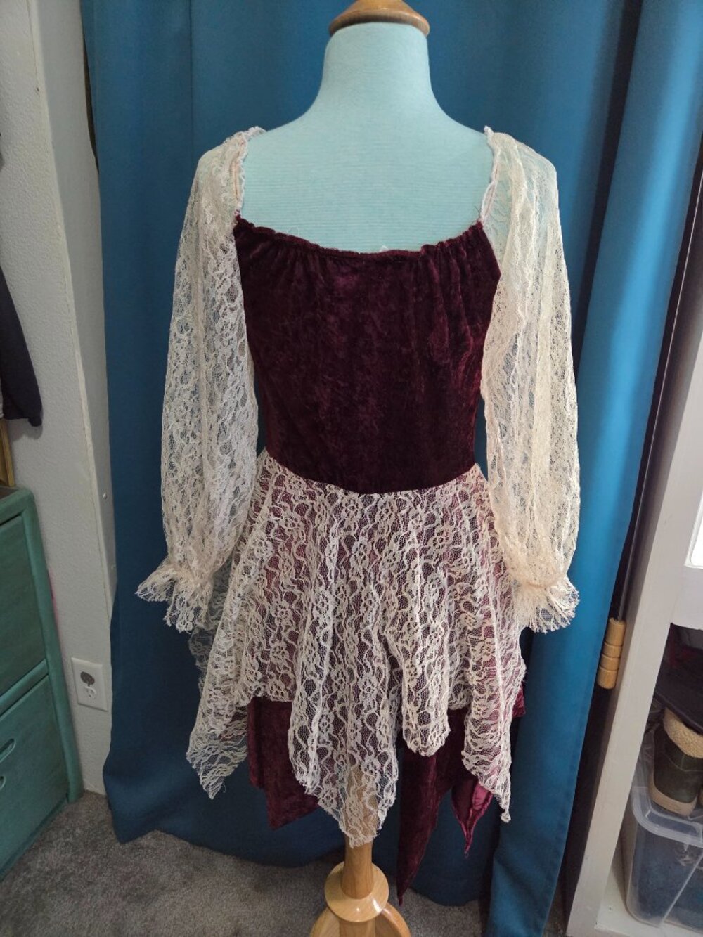 Renaissance Pirate Wench & Beer Maiden Costume | Brown & Wine Velvet Bodice M - Picture 3 of 4